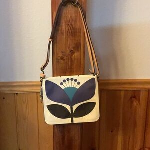 Brighton Cream Crossbody with Navy and Teal Floral Motif